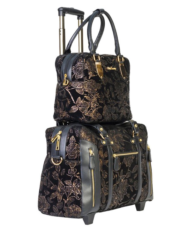 Set “Damen Aktentasche Trolley“ mit Handtasche Schwarz Gold