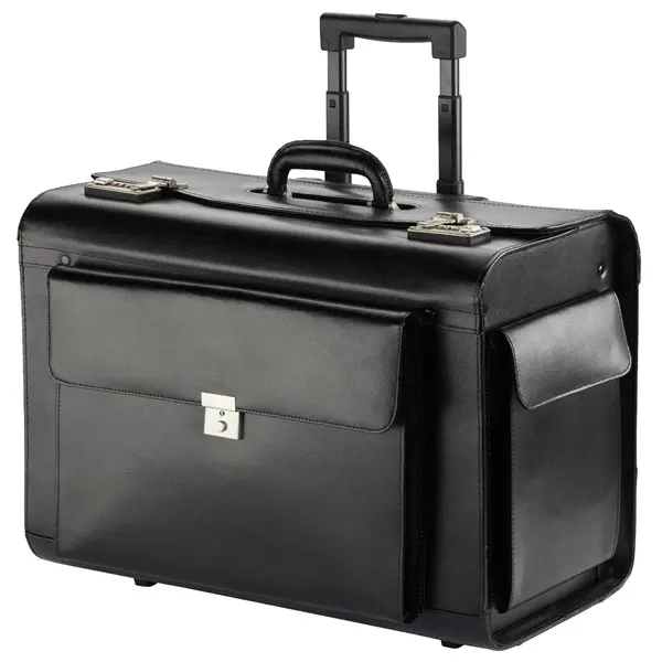 Pilotenkoffer-Trolley Leder 50 cm groß Pilotenkoffer Trolley groß 50 cm Leder schwarz