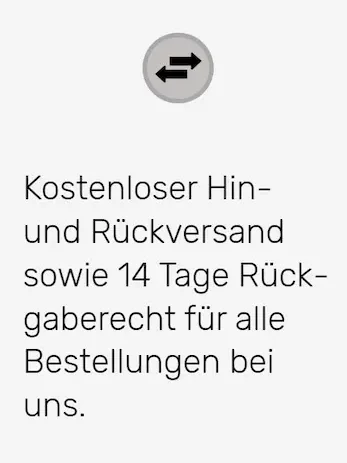 Schnelle Versand innerhalb 1-3 Arbeitstage Kostenloser Hin- und Rückversand sowie 14 Tage Rückgaberecht für Bestellungen.